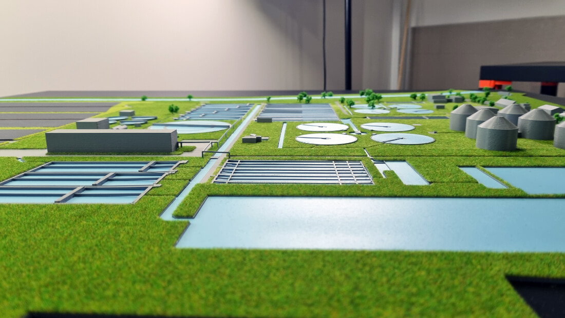 Scale model of urban wastewater treatment plant