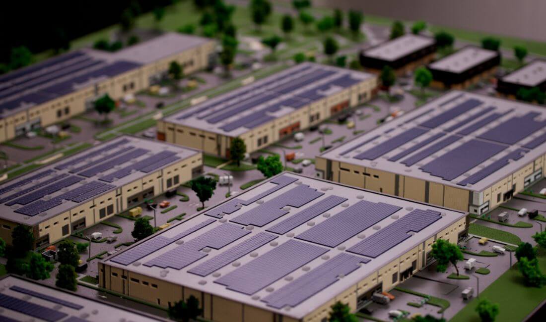 industrial buildings with solar panel