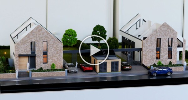 Contemporary Houses Architectural Model with Removable Roof